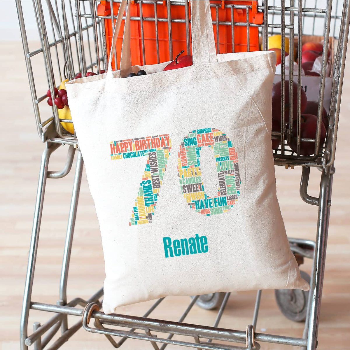 Baumwoll-Beutel zum 70. Geburtstag und Wunschnamen