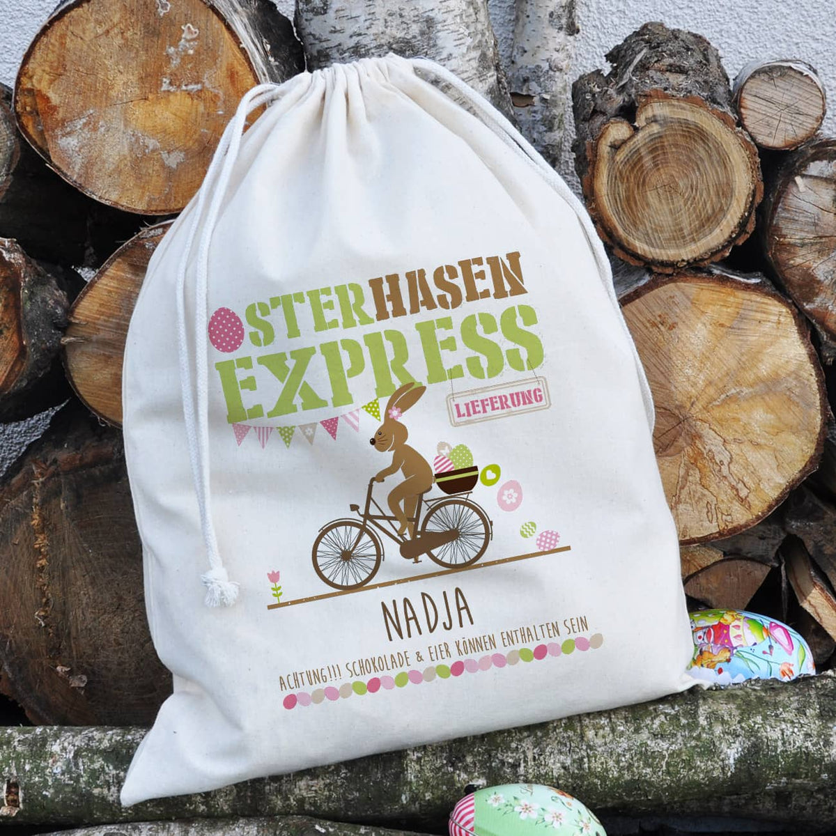 Geschenksack zu Ostern "Osterhasen Express" mit Name und Text personalisiert