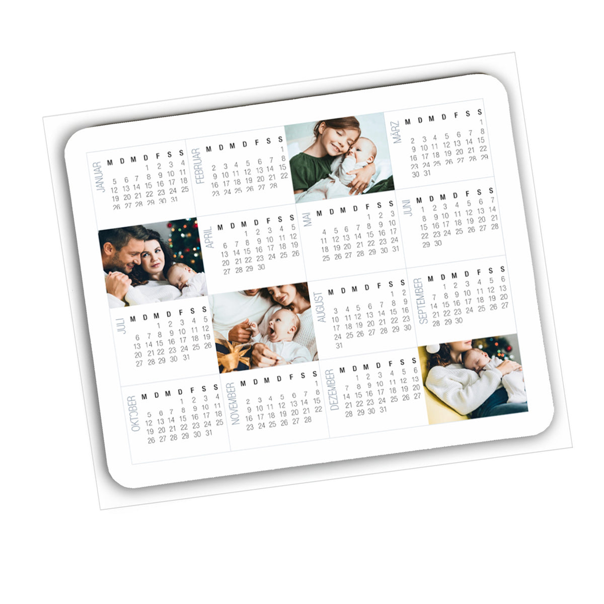 Fotokalender 2026 als Mousepad mit Jahresübersicht und Bildern – praktischer Bürokalender für den Schreibtisch