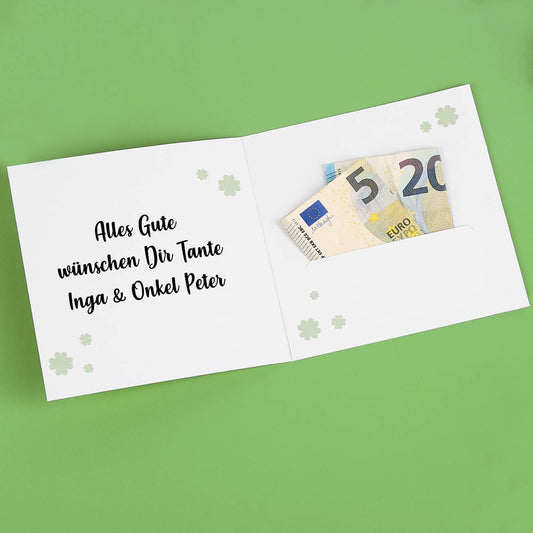 Geburtstagskarte für Geld oder Gutscheine mit Name und Wunschtext