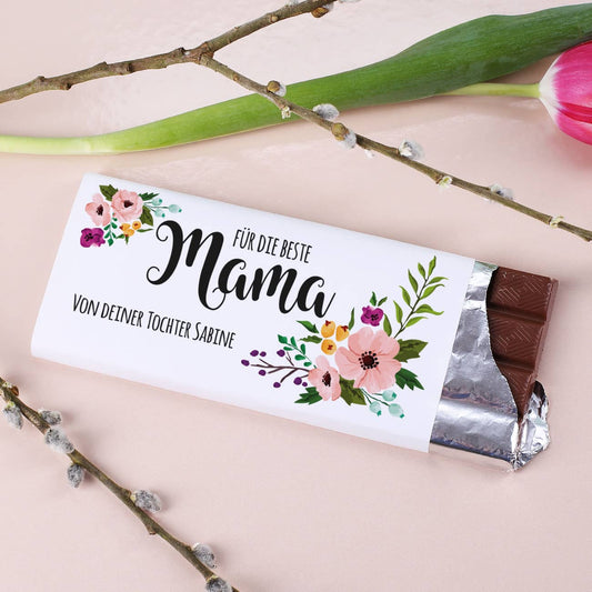 100g Schokolade zum Muttertag mit Blumenmotiv