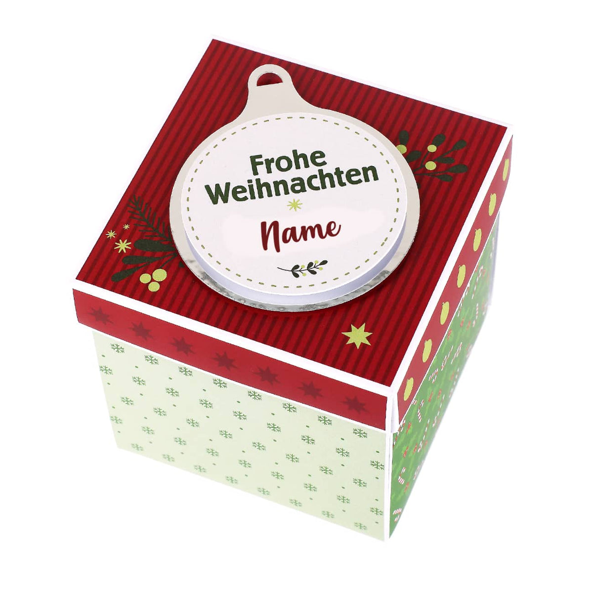 Überraschungsbox zu Weihnachten Deckel mit Weihnachtskugel