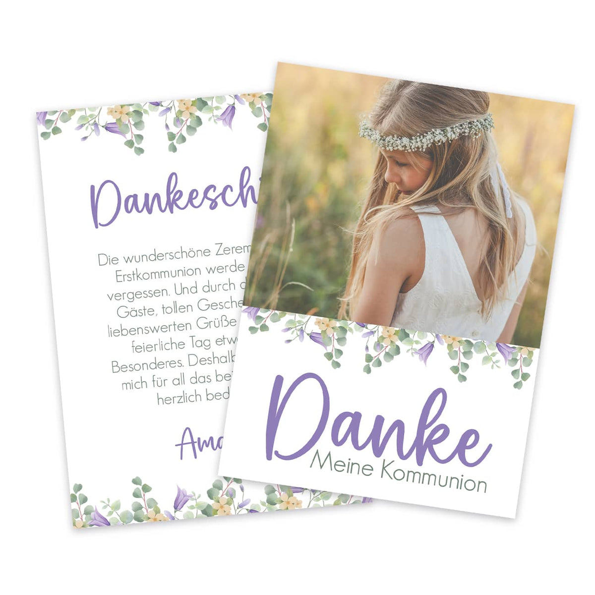 Lila Dankeskarte mit Blumenmotiv
