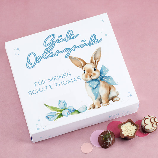 Lindt Pralinen Geschenkbox zu Ostern mit Schriftzug Süße Ostergrüße und Osterhase