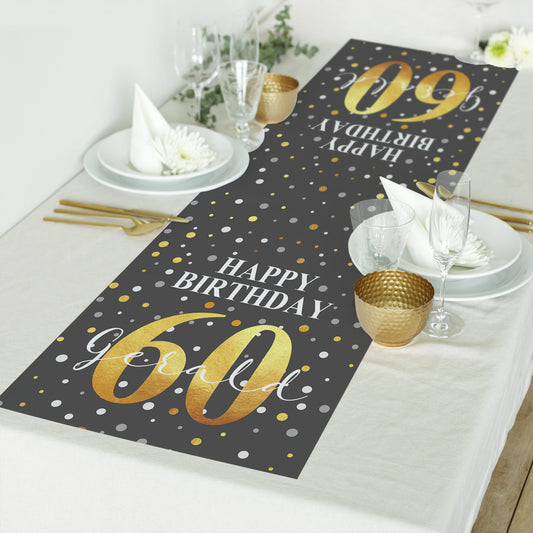 Personalisierter Tischläufer zum Geburtstag mit Name & Alter in Schwarz | Zwei Längen | Konfetti Motiv
