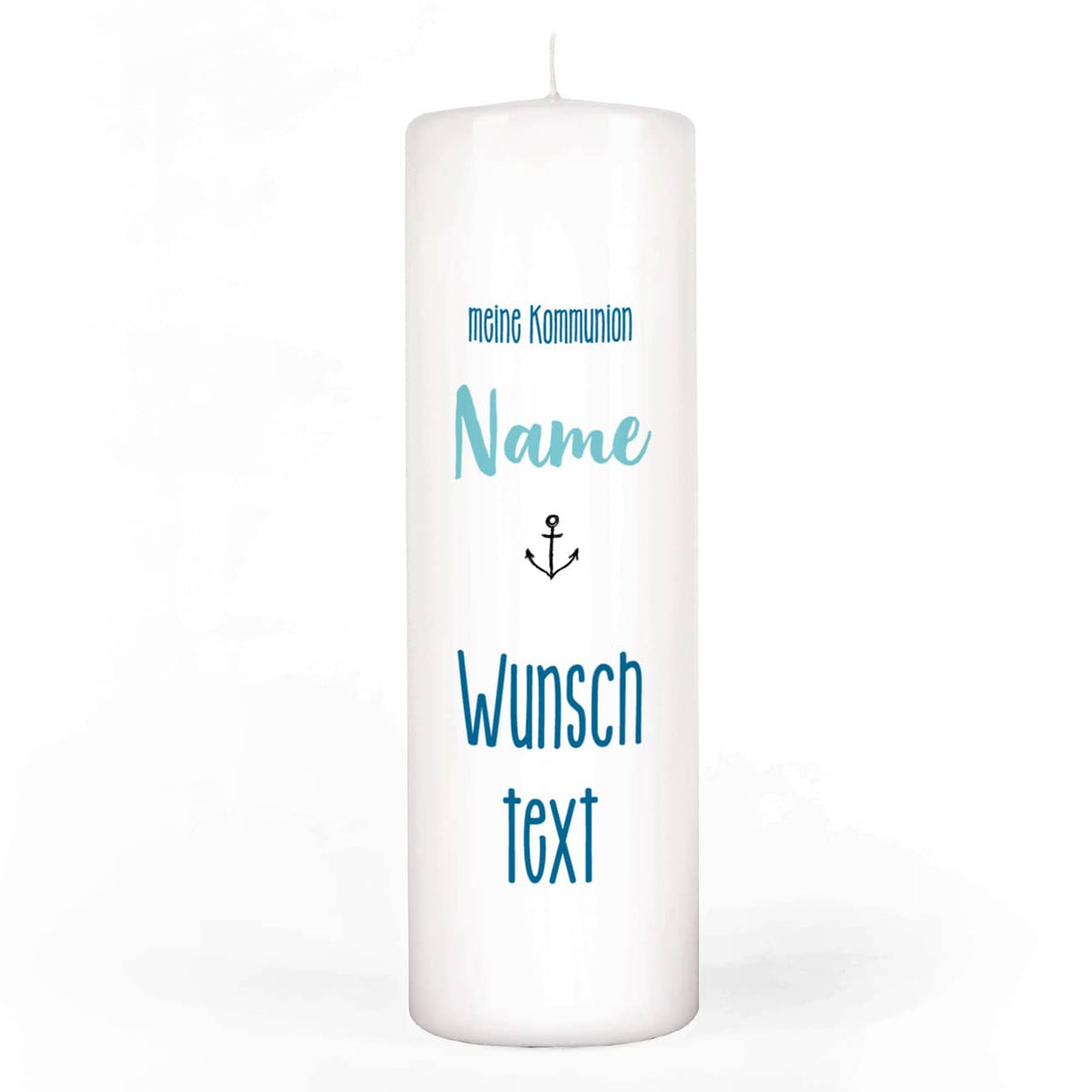 Kommunionkerze mit Boot, Anker, Name, Datum, Psalm