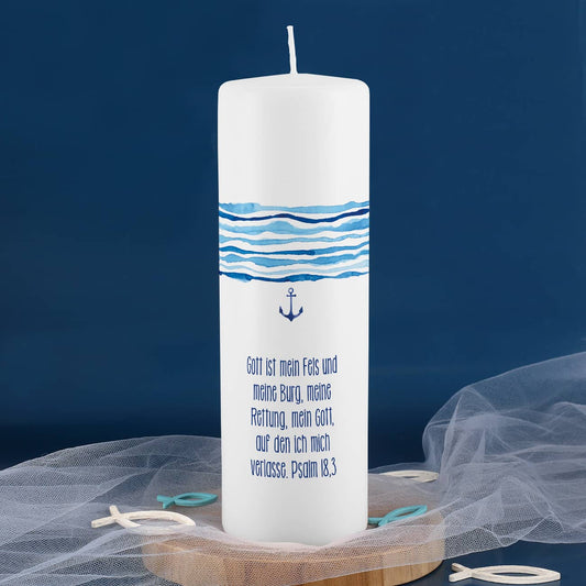 Persönliche Konfirmationskerze mit Anker und Wasser