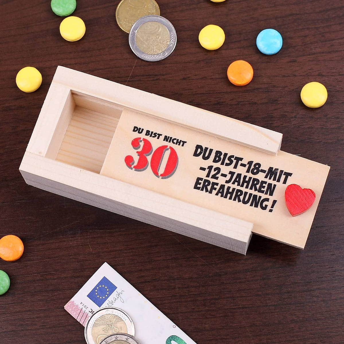 Holzkiste als Geldgeschenk zum 30. Geburtstag