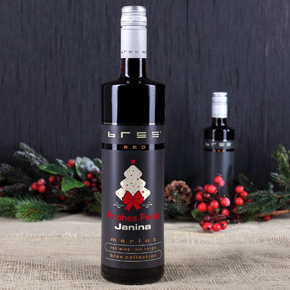 Merlot Rotweinflasche mit Namensaufdruck zum Fest