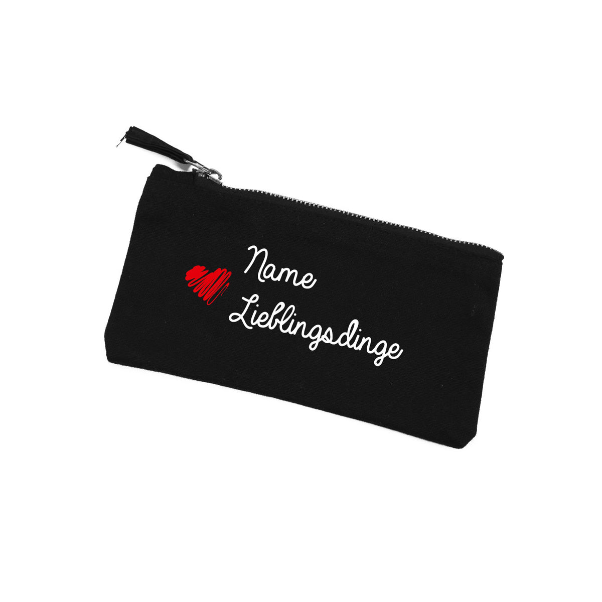 Schwarze Tasche mit Namensaufdruck