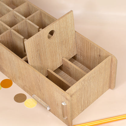 Make-up Organizer in Eiche-Optik mit herausnehmbarem Trennsteg und Stecksystem