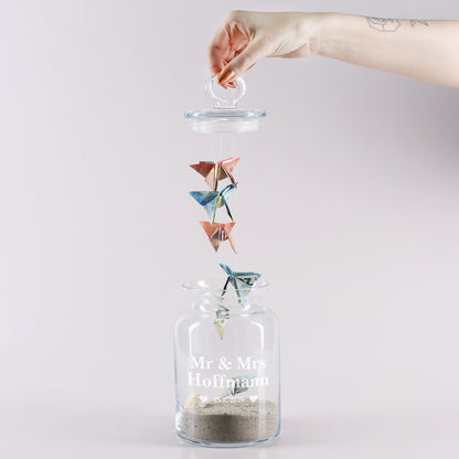 Glasdose für Mr und Mrs mit Wunschnamen und Jahr graviert