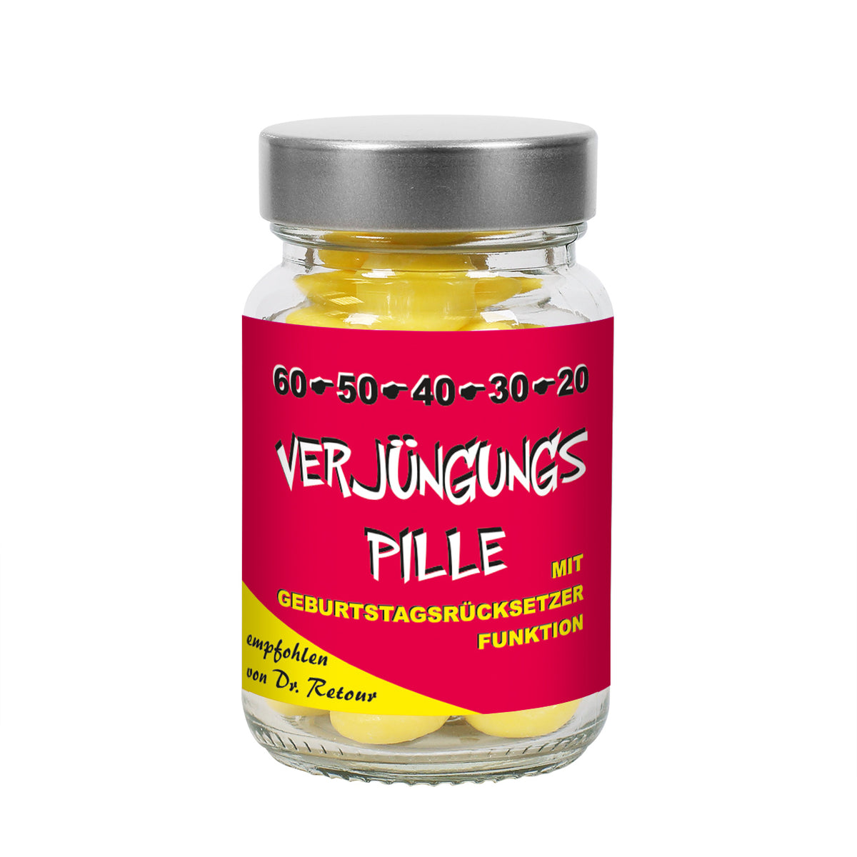 Verjüngungspillen zum Geburtstag - witziges Spaßgeschenk aus Traubenzucker