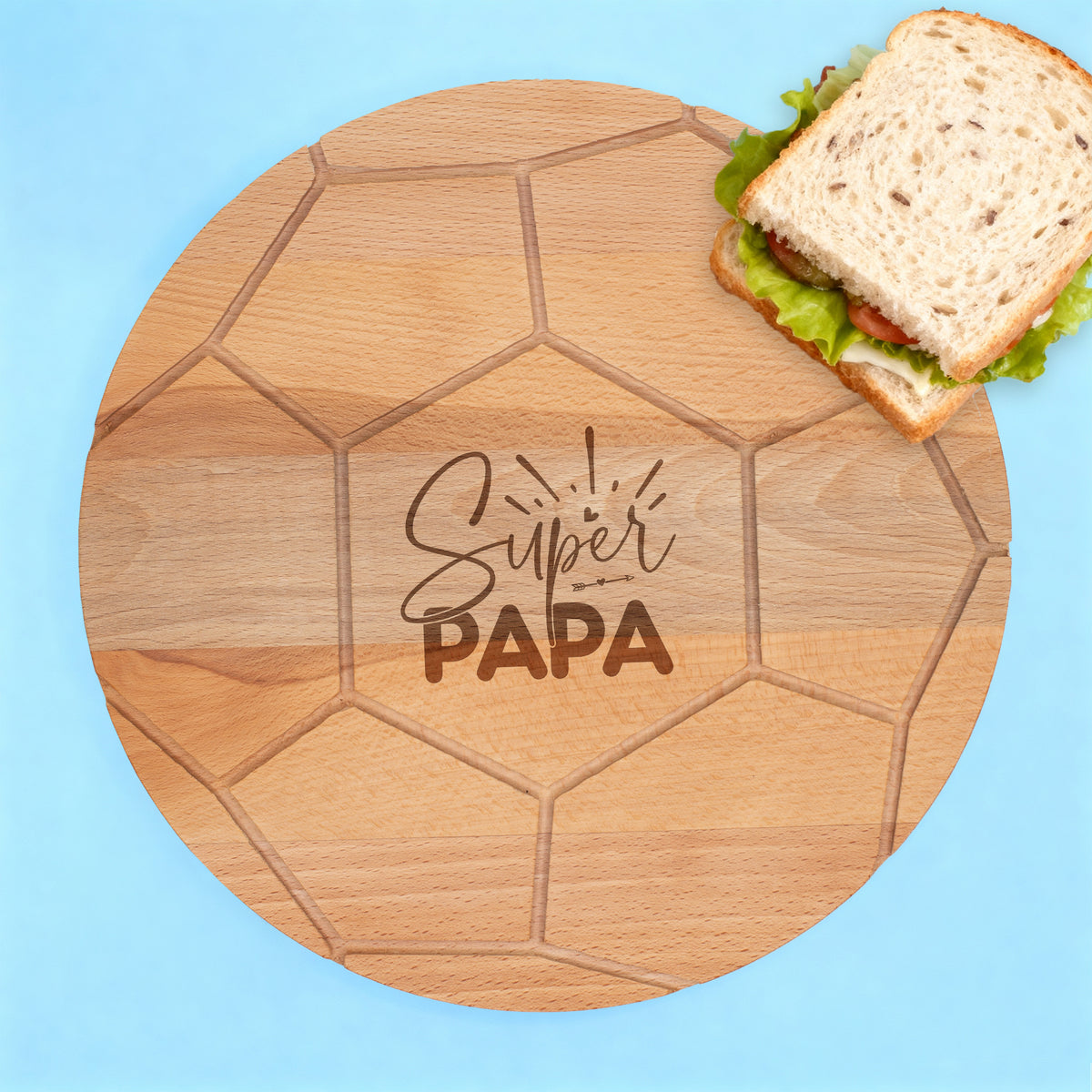 Frühstücksbrettchen Holz rund mit Gravur Super Papa aus Europa