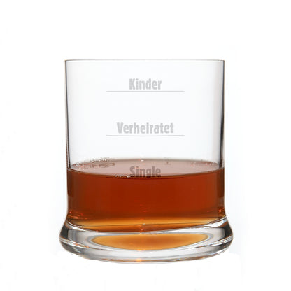 Whiskyglas mit Gravur Kinder, Verheiratet, Single