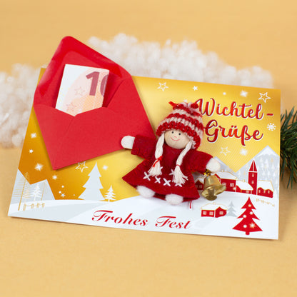Wichtelkarte in Gold als Geldgeschenk | Weihnachtskarte
