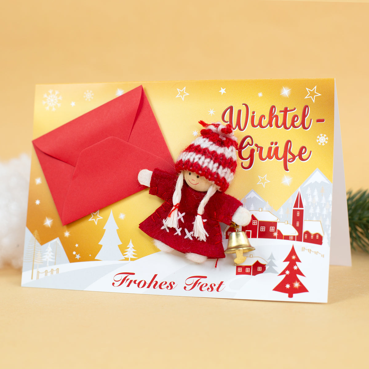 Wichtelkarte in Gold als Geldgeschenk | Weihnachtskarte