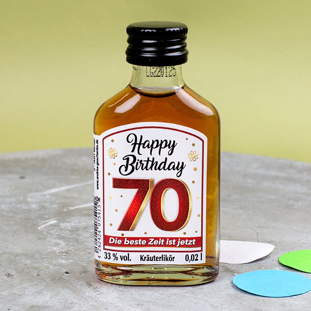 Kräuterlikör Happy Birthday 70. Geburtstag Geschenkflasche