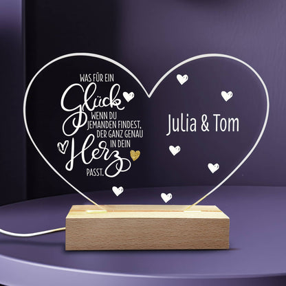 LED Acrylglas Licht bedruckt mit Spruch, Herzen und Namen