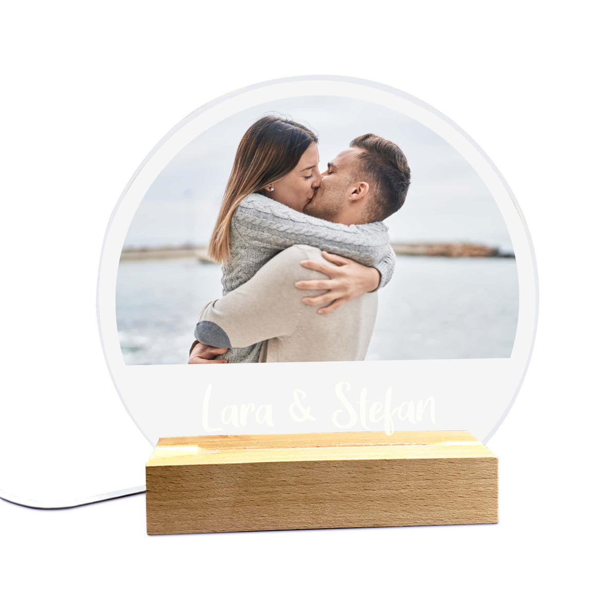 Personalisiertes LED Licht mit Foto und Name auf Acrylglas gedruckt