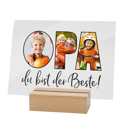 Personalisierbares Acrylglasbild mit Fotos im Schriftzug „OPA“ als Geschenk für den besten Opa