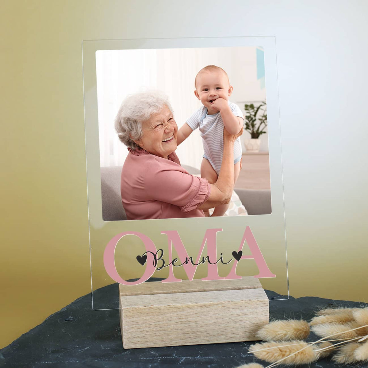 Acrylglasplatte für OMA mit Foto und Text personalisiert