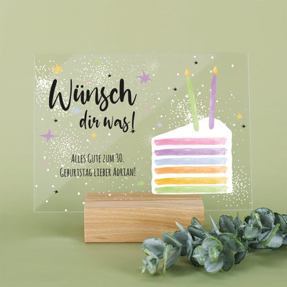 Personalisierbares Acrylschild zum Geburtstag | Perfekt als Geldgeschenk | Tortenmotiv