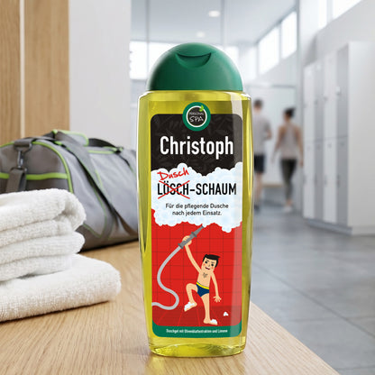 Witziges Duschgel – Löschschaum mit Name