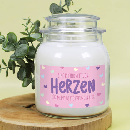Eine Kleinigkeit von Herzen - Duftkerze im Glas mit Ihrem Wunschtext