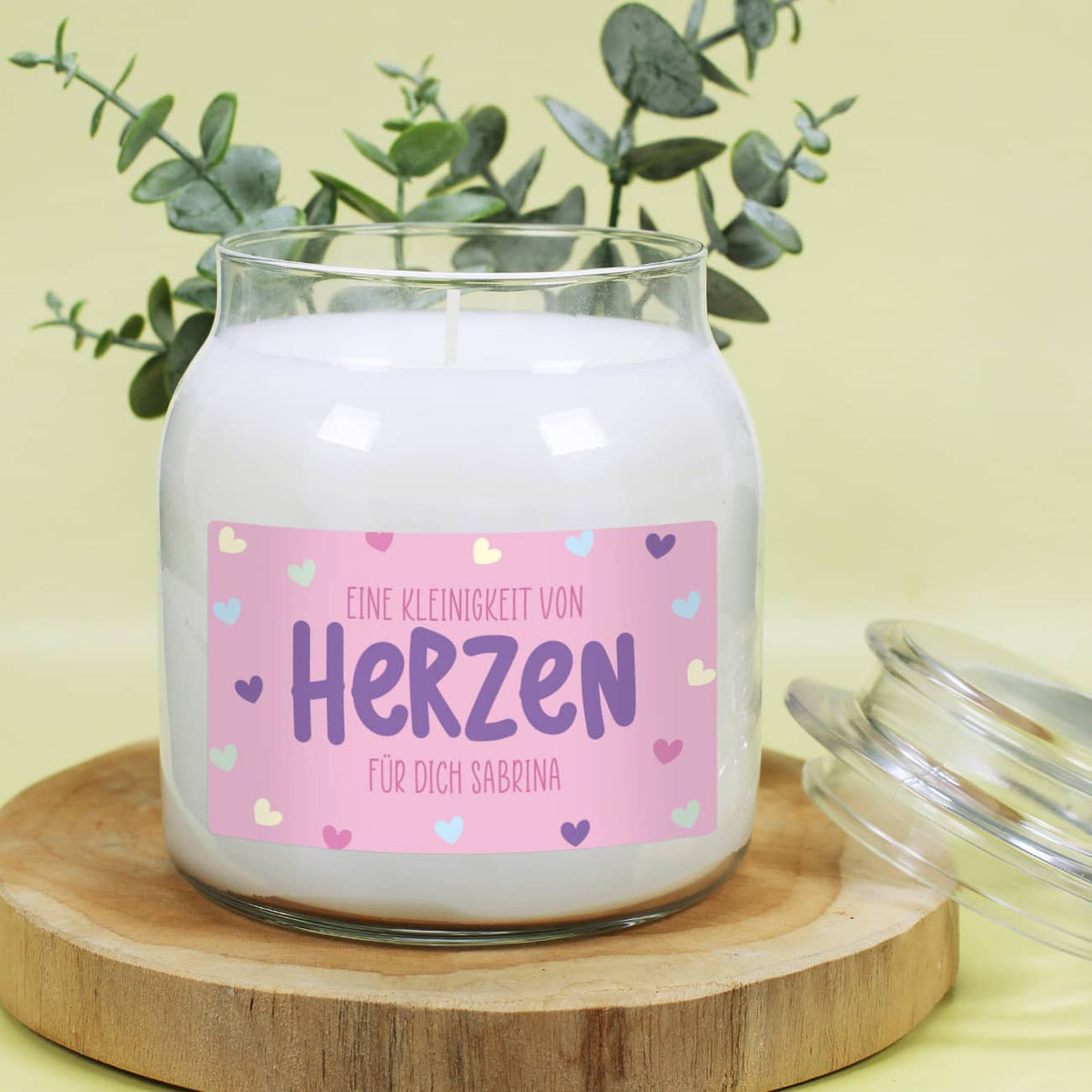 Eine Kleinigkeit von Herzen - Duftkerze im Glas mit Ihrem Wunschtext