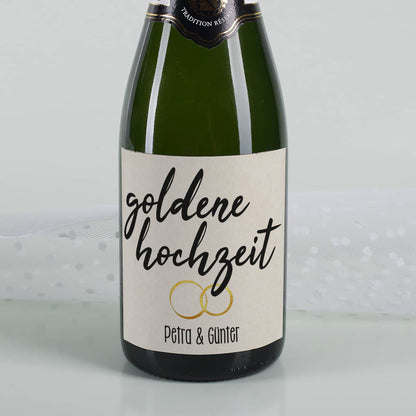 Flaschenetikett zur Goldhochzeit auf Flasche