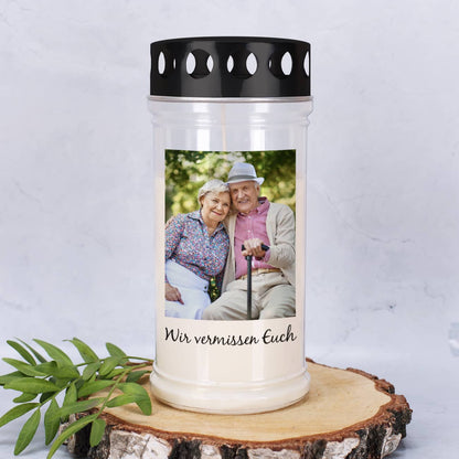 Grablicht personalisiert mit Foto und Text
