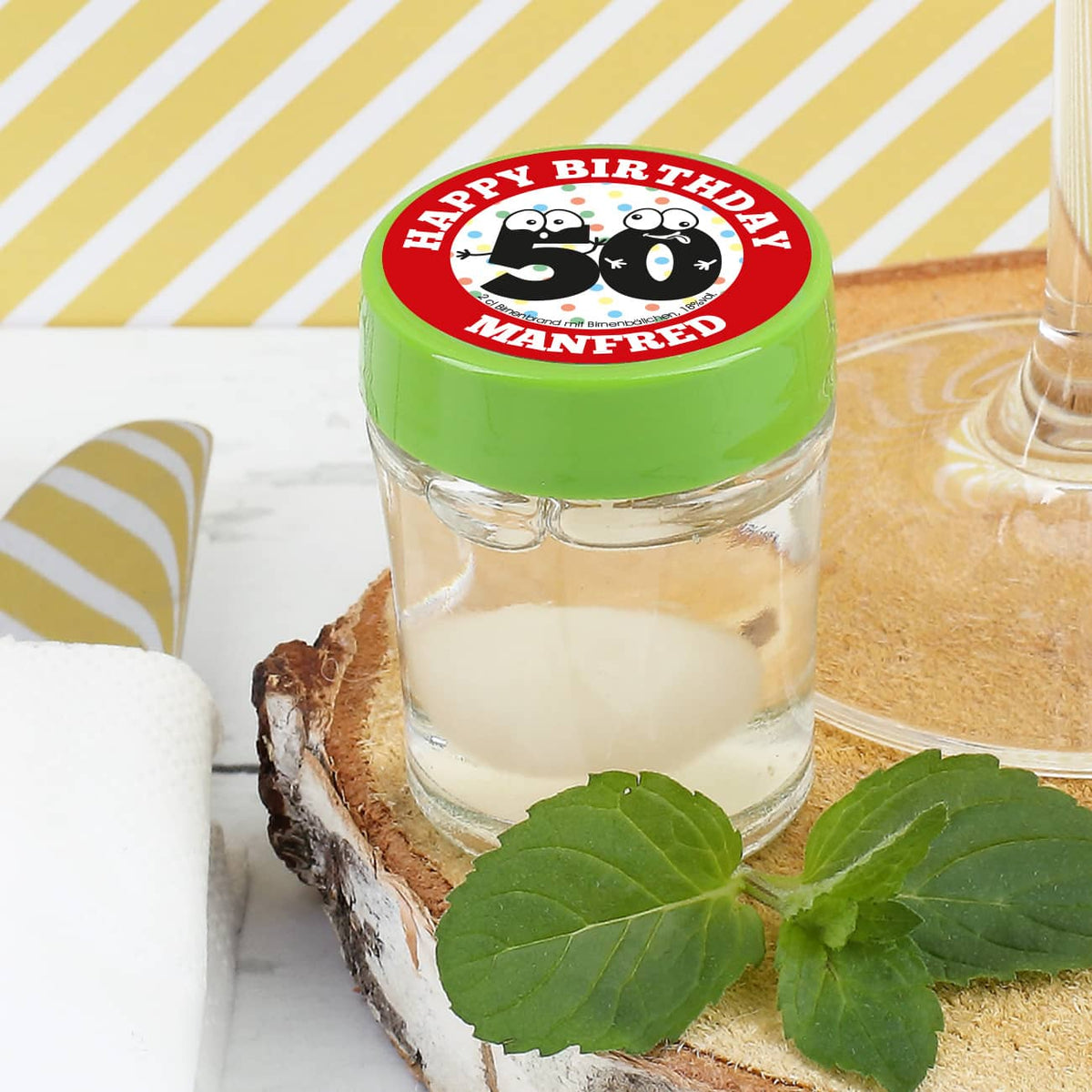 6er Set Kirsch oder Birnenschnaps zum 50. Geburtstag
