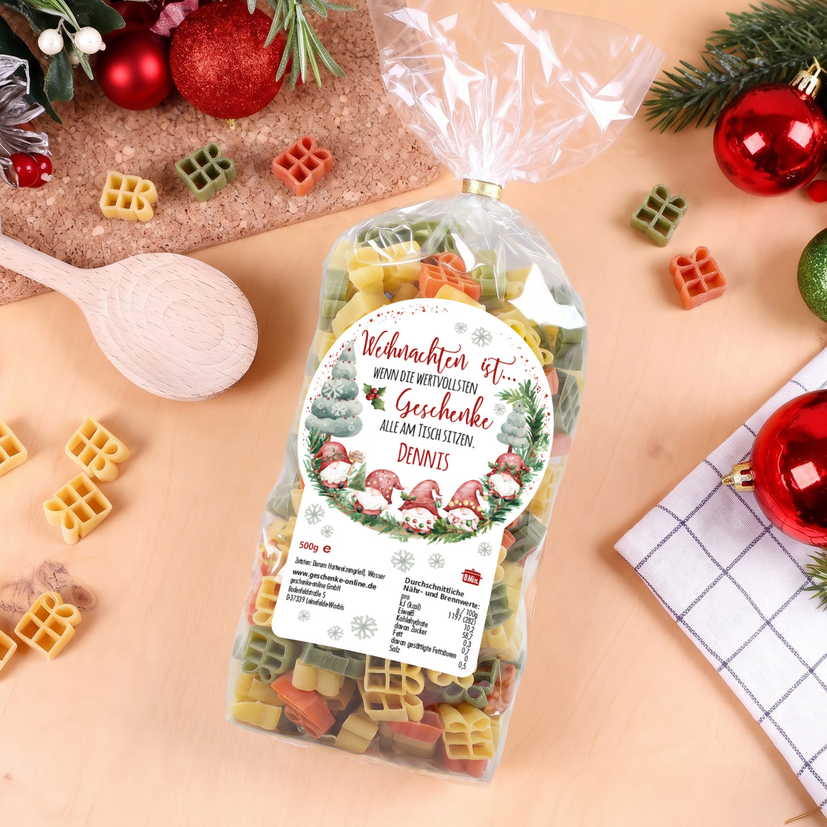 Nudeln zu Weihnachten personalisiert mit Name Dennis