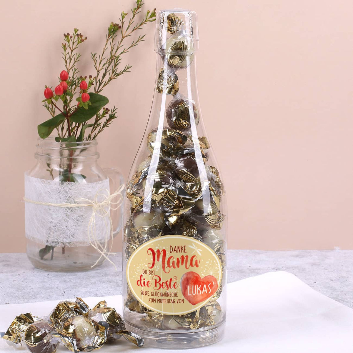 Champagner Pralinenflasche zum Muttertag