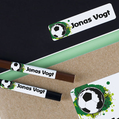 3 verschiedene Größen mit Name und Fußball bedruckt