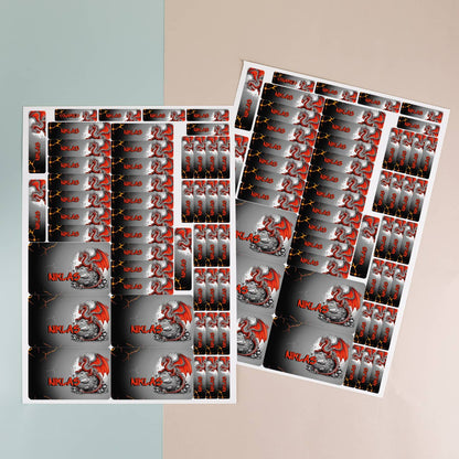 100-teiliges Sticker-Set mit rotem Drache und Name