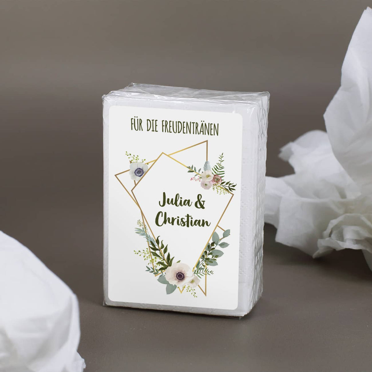 Freudentränen-Taschentücher zur Hochzeit mit Blüten in Aquarell-Optik