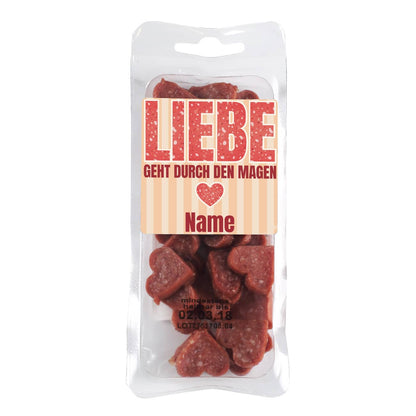 Kleine Salami Herzchen statt Schokolade für Männer zum Valentinstag