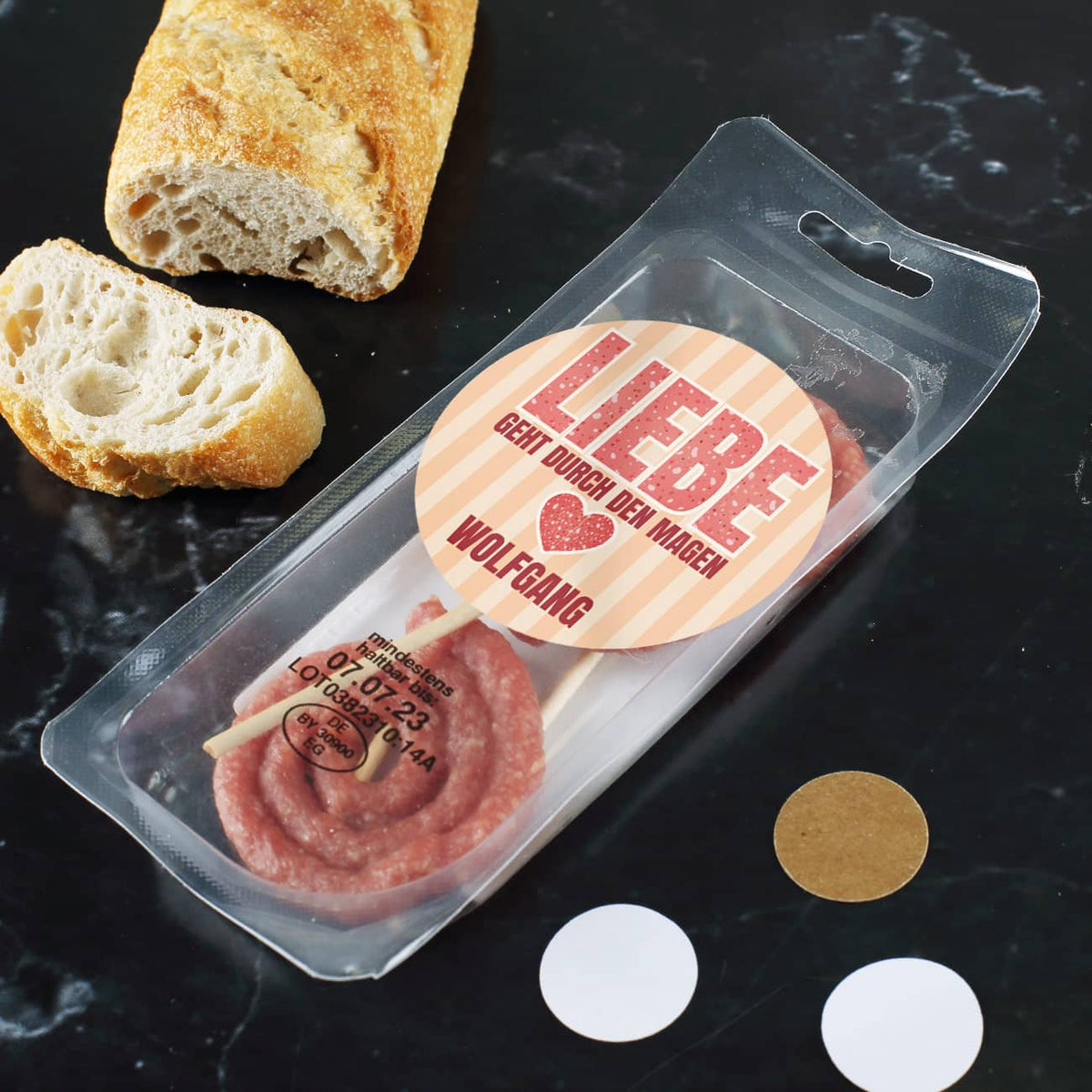 Salami Lollies in persönlicher Verpackung