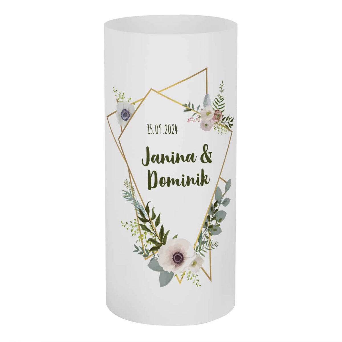 bedruckt Lichthüllen zur Hochzeit mit Blüten, Namen und Datum, 4er Set