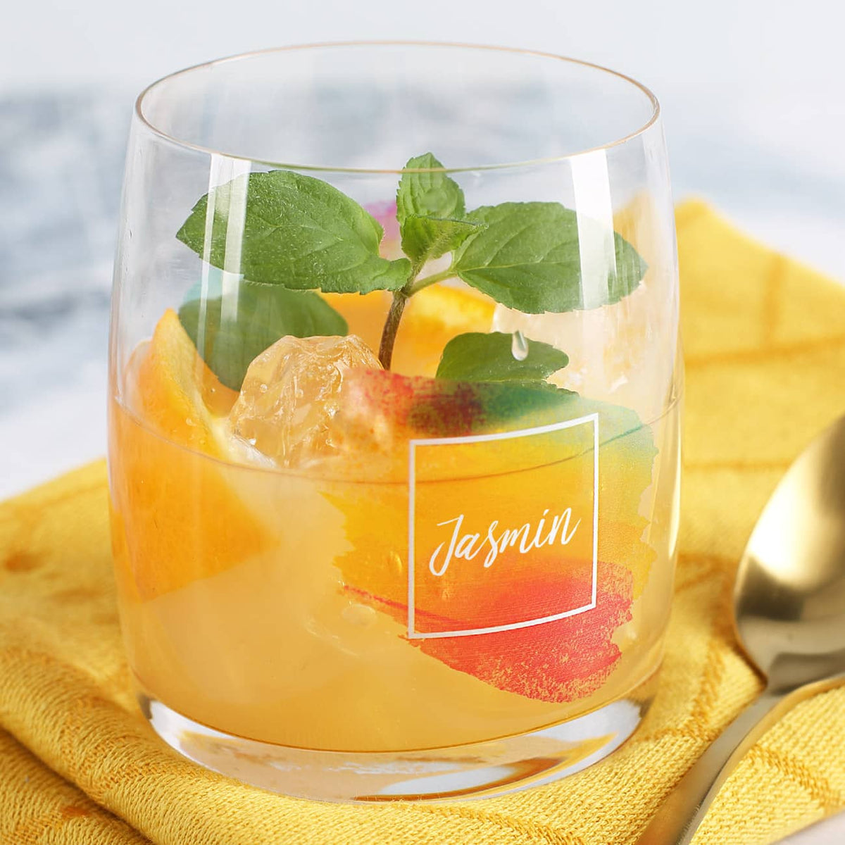 persönliches Wasserglas mit Watercolormotiv und Wunschname