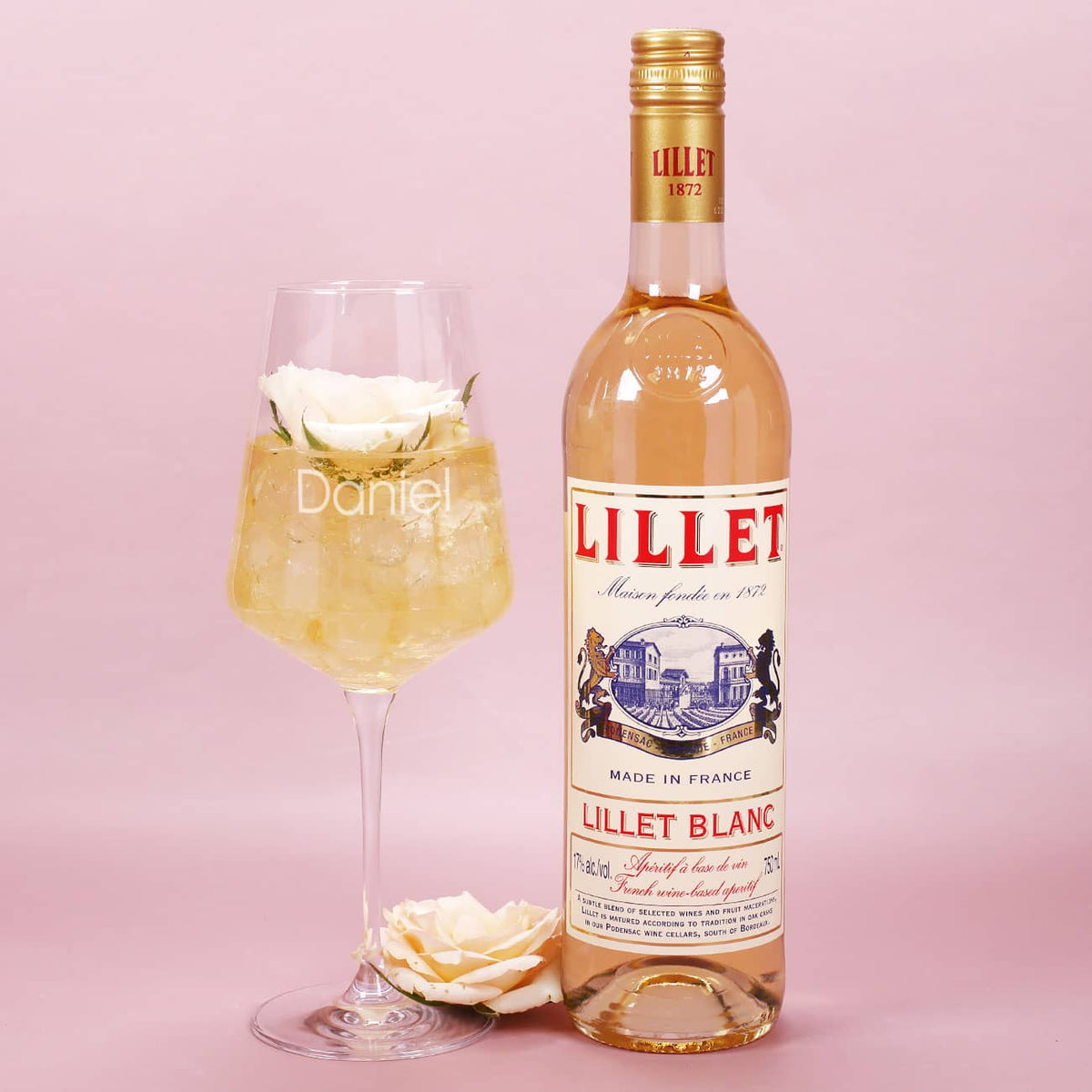 Lillet Blanc & Weinglas mit Namensgravur
