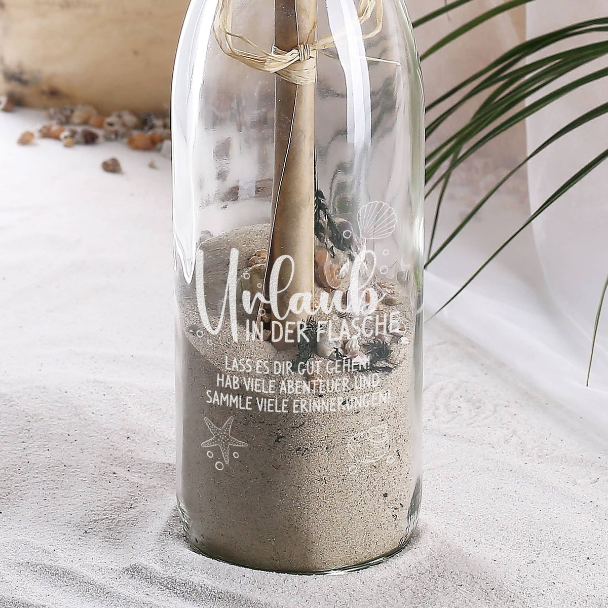 Urlaub in der Flasche - gefüllte Flaschenpost mit Wunschtext personalisiert