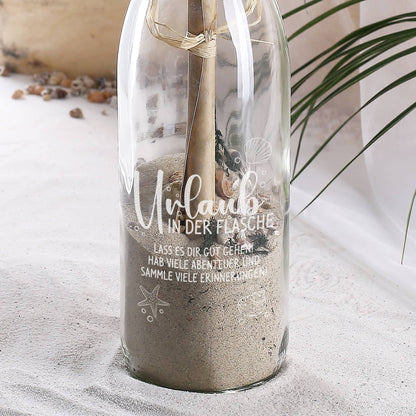 Urlaub in der Flasche - gefüllte Flaschenpost mit Wunschtext personalisiert