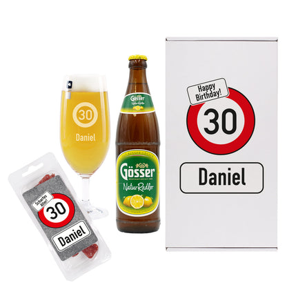 Persönliches Bier-Geschenkset mit Verkehrszeichen zum Geburtstag | Biersorte wählbar