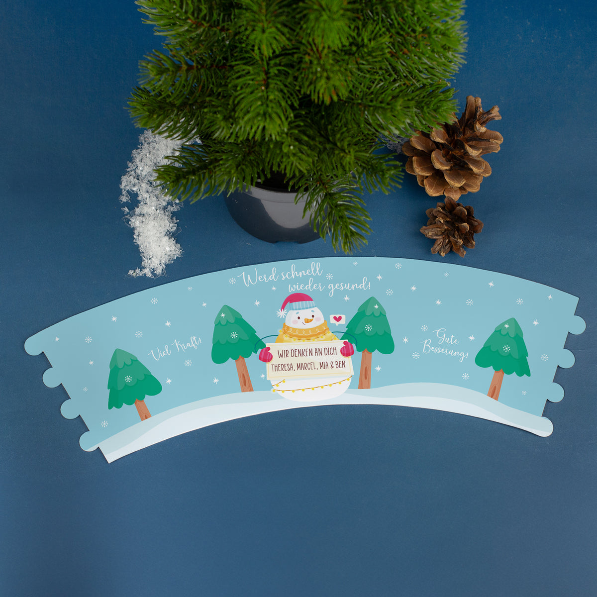 Banderole des Mini-Weihnachtsbaums mit Schneelandschaft und personalisiertem Wunschtext