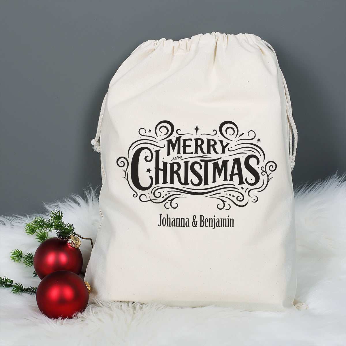 Weihnachtsgeschenksack mit Merry Christmas Motiv und personalisiertem Wunschtext