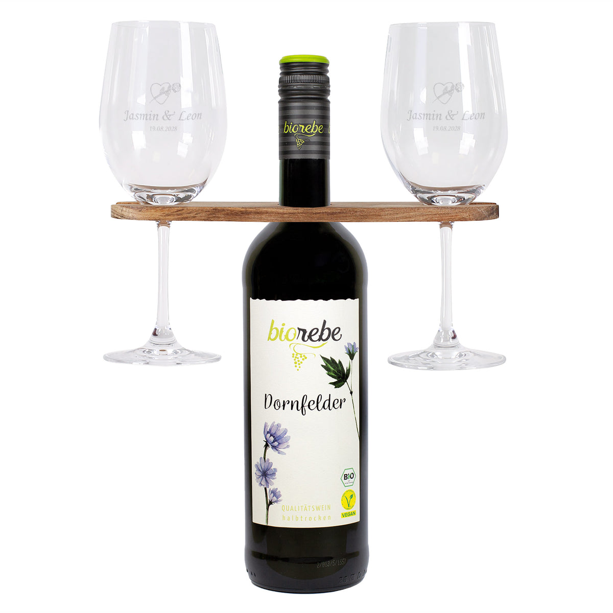 Wein-Set mit zwei Weingläsern, Weinbutler und Biorebe Wein | Geschenk Set zur Hochzeit
