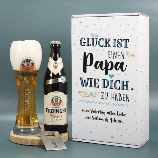 Glück ist, einen Papa wie dich zu haben - Erdinger Geschenkset mit Glas und Öffner